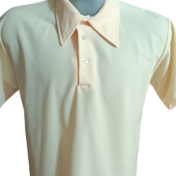 Large Vintage 1970's Polo Shirt Custom Casual Yellow Polyester Stretch Disco - Picture 1 of 5